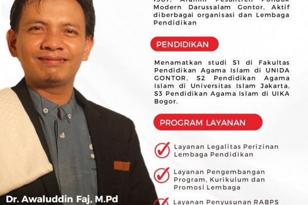 Dr Awaluddin Faj, M.Pd Membuka Layanan Konsultan Manajemen Pendidikan bagi Lembaga Pendidikan Islam di Jabodetabek