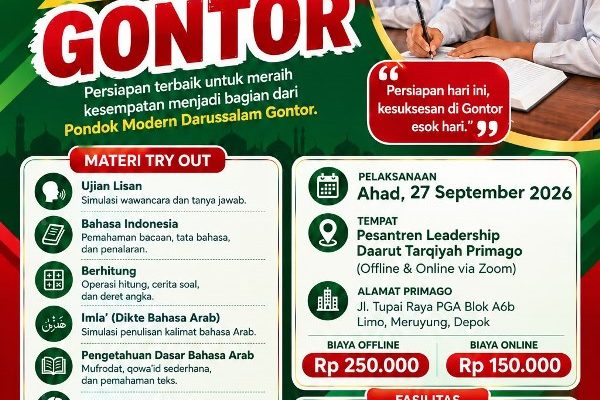 Mau Masuk Gontor 2027, Yuk ikuti Kegiatan Try Out Masuk Gontor 2027 Bersama Bimbel Primago